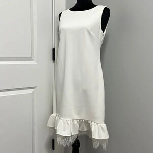 Calvin Klein dress white with gold zipper tank top ruffle bottom with lace size8